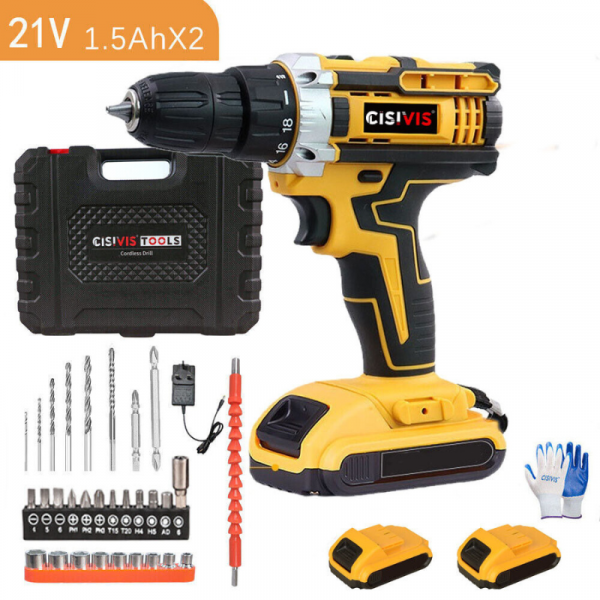 21V Cordless Drill Electric Screwdriver Impact Driver Combi Drills Kit+2 Battery - Image 3