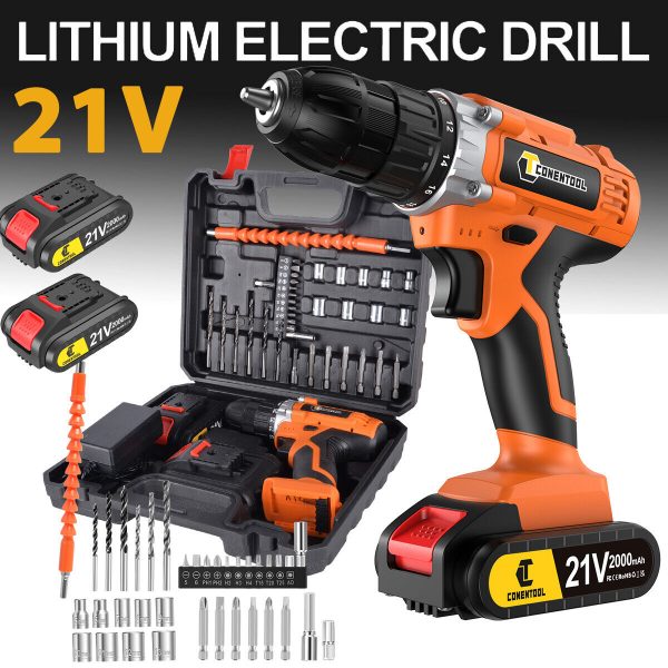 2024 NEW 21V Cordless Combi Drill Driver Electric Screwdriver + 2 x Battery +36PCS