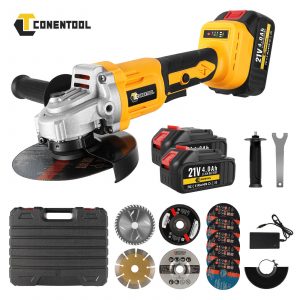 21V 125mm Cordless Angle Grinder Brushless with 2 Battery & Charger & 9 Disc Kit