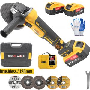 125mm Cordless Angle Grinder Brushless with 2 Battery &Charger &6*Disc Kit &Case