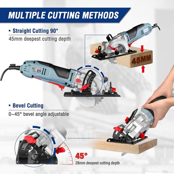 WORKPRO Mini Circular Saw 750W 4700RPM W/120mm TCT Blade and 115mm Diamond Blade - Image 3