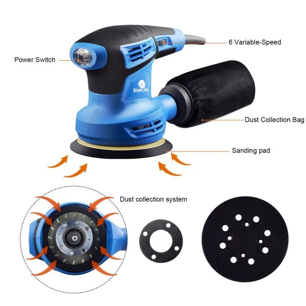 280W ELECTRIC RANDOM ORBITAL SANDER ROTARY PALM HAND CIRCULAR DISC WOOD SAND - Image 2