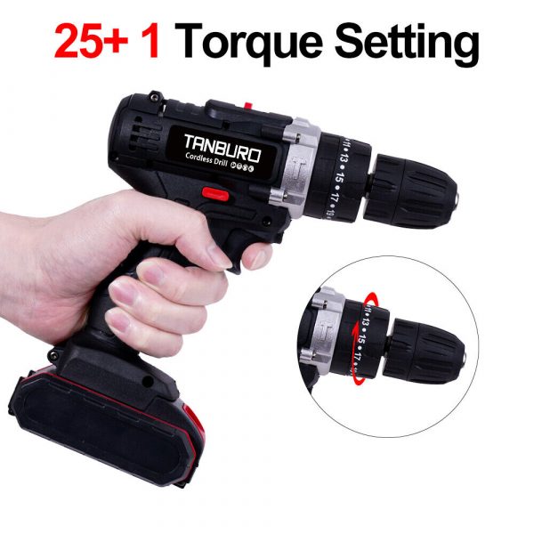 21V Cordless Combi Hammer Impact Drill Driver Electric Screwdriver 2 Battery Kit - Image 2