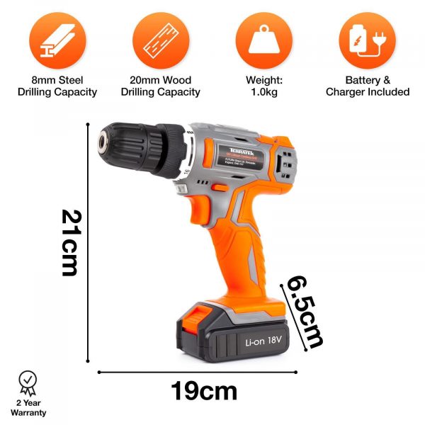 Cordless Drill Driver 18V Battery Lithium-Ion Combi Drill - Image 4