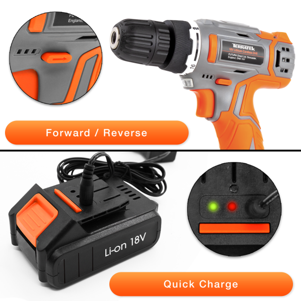 Cordless Drill Driver 18V Battery Lithium-Ion Combi Drill - Image 2