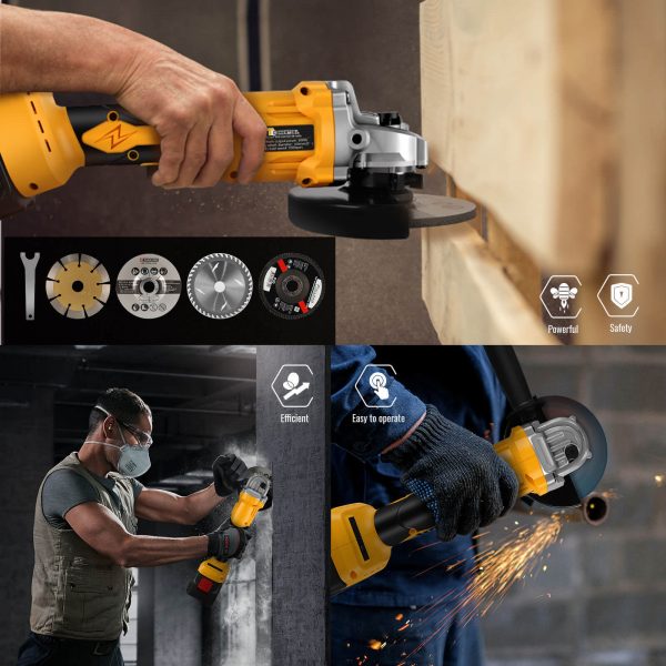 21V 125mm Cordless Angle Grinder Brushless with 2 Battery & Charger & 9 Disc Kit - Image 3