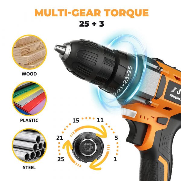 21V Cordless Hammer Drill Set Electric Impact Driver Screwdriver + 2 Batteries - Image 3
