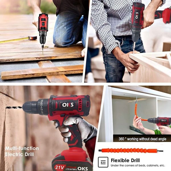21V Cordless Combi Hammer Impact Drill Driver Electric Screwdriver 2 Battery - Image 2