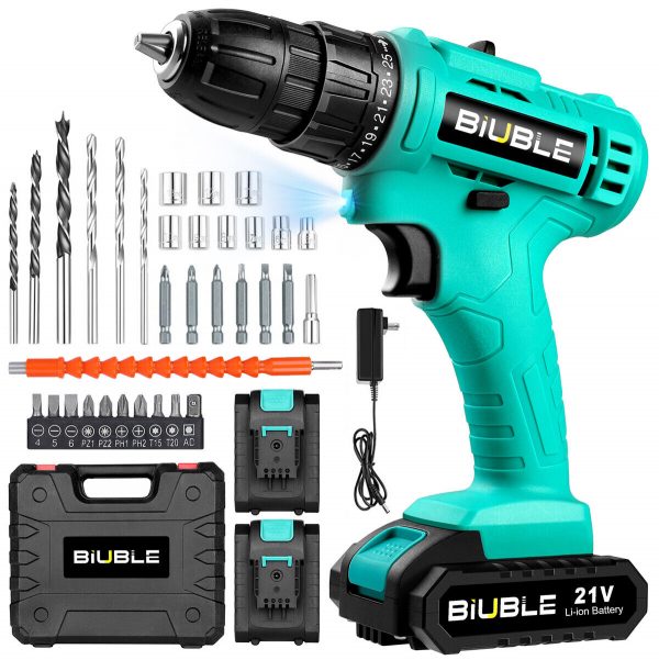 21V Cordless Drill Driver Combi Electric Screwdriver Power Tool 2 Battery Case