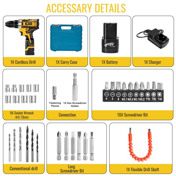 Cordless Drills Set Electric Screwdriver Drill Set  18V Battery 36PCS - Image 2