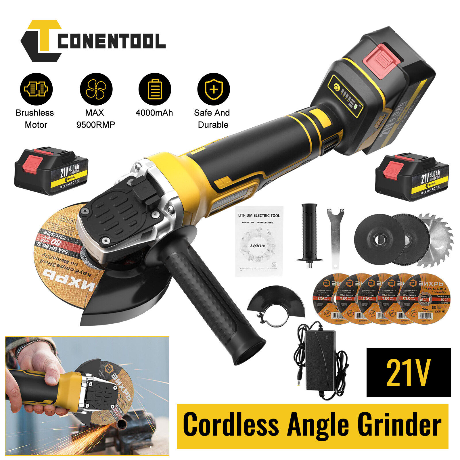 21V Brushless Cordless Angle Grinder Set Polishing Cutting Machine for Makita