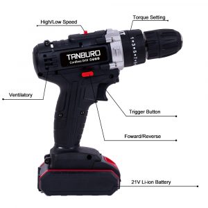 21V Cordless Combi Hammer Impact Drill Driver Electric Screwdriver 2 Battery Kit