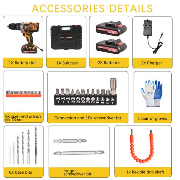 21V Cordless Combi Hammer Impact Drill Driver Electric Screwdriver  2 Battery - Image 2