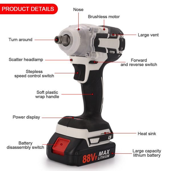1000Nm 21V Cordless Electric Impact Wrench 1 Battery - Image 3