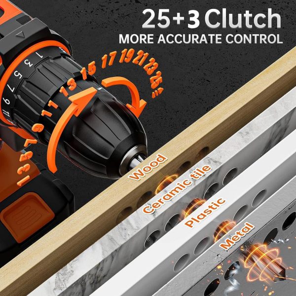 21V Cordless Hammer Drill Set Electric Impact Driver Screwdriver + 2 Batteries - Image 2