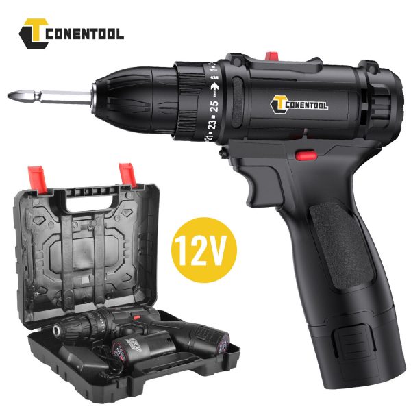 12V Cordless Drill Electric Screwdriver Combi Power Drills Kit with 2 Battery - Image 3