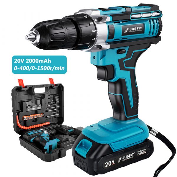 21V Cordless Drill + 2 Battery Heavy Duty Impact Driver Kit Hammer Screwdriver