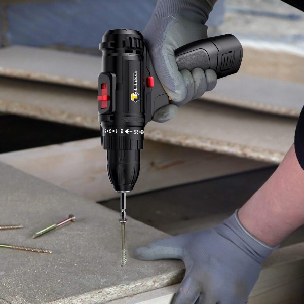12V Cordless Drill Electric Screwdriver Combi Power Drills Kit with 2 Battery - Image 2