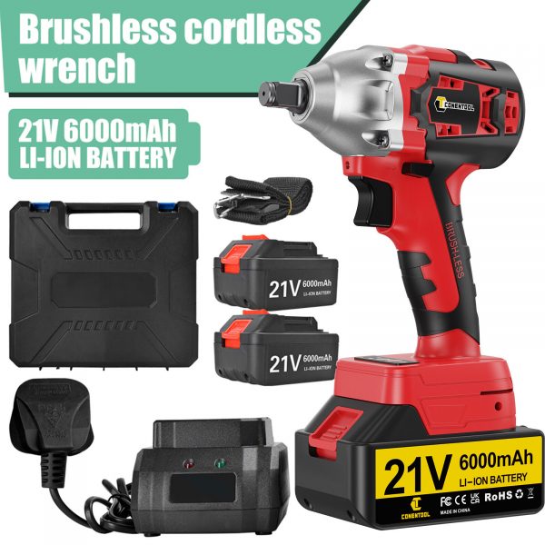 CONENTOOL Cordless Brushless Impact Wrench 21V 1/2" Driver Ratchet 2xBatteries - Image 3