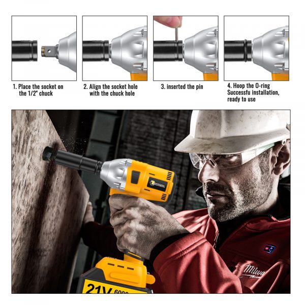 CONENTOOL 21V Cordless Impact Wrench Set Brushless Ratchet 6.0A Li-ion Battery - Image 3