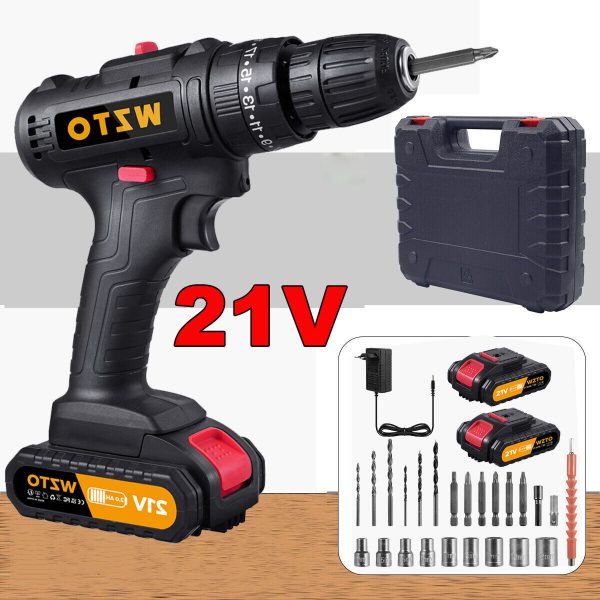 21V Cordless Combi Hammer Impact Drill Driver Electric Screwdriver & 2 Battery - Image 4