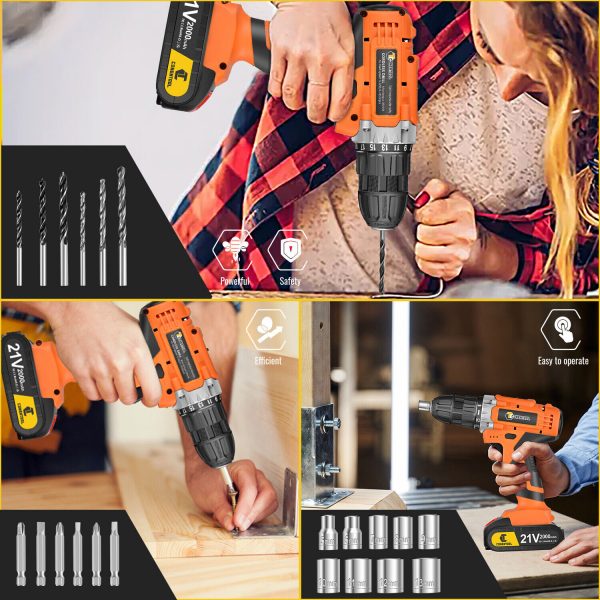 21V Cordless Drills Driver  2.0Ah Battery Rechargeable Electric Screwdriver Set - Image 3