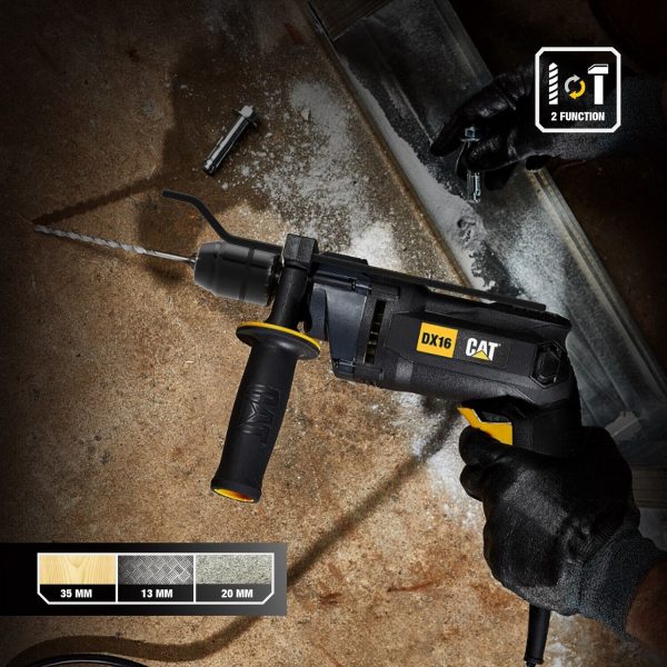 CAT DX16 850W Impact Hammer Drill 13mm Keyless Metal Chuck 240V AC - Image 3
