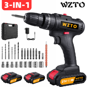 21V Cordless Combi Hammer Impact Drill Driver Electric Screwdriver & 2 Battery
