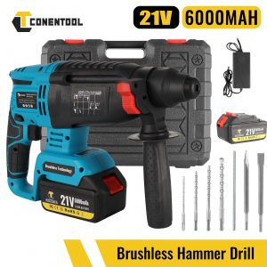 21V Cordless SDS Hammer Drill Set With 6000mAh Battery & Charger & Chisel & Case