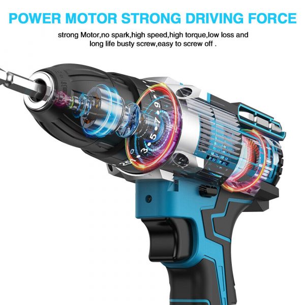 21V Cordless Drill + 2 Battery Heavy Duty Impact Driver Kit Hammer Screwdriver - Image 3