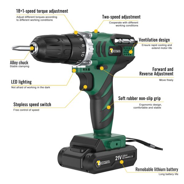 NEW 21V Cordless Combi Drill Driver Electric Screwdriver Set with 2 Battery - Image 3