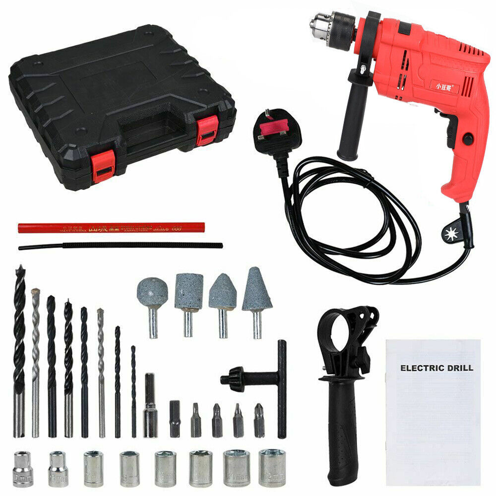 1200W Hammer Drill Heavy Duty Corded Electric Impact Drill with Bit Set + Case