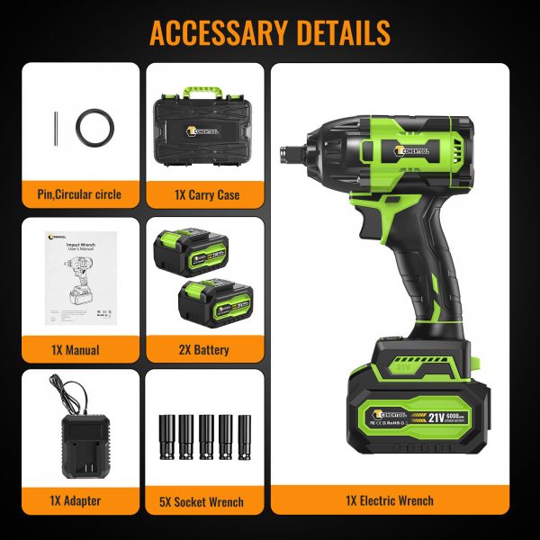CONENTOOL 1/2" Brushless Cordless Impact Wrench Set Driver Gun - Image 2