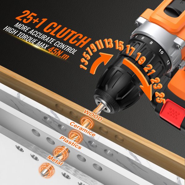 CONENTOOL 21V Cordless Drill Driver Power Tool With Battery 36PCS Accessories - Image 6