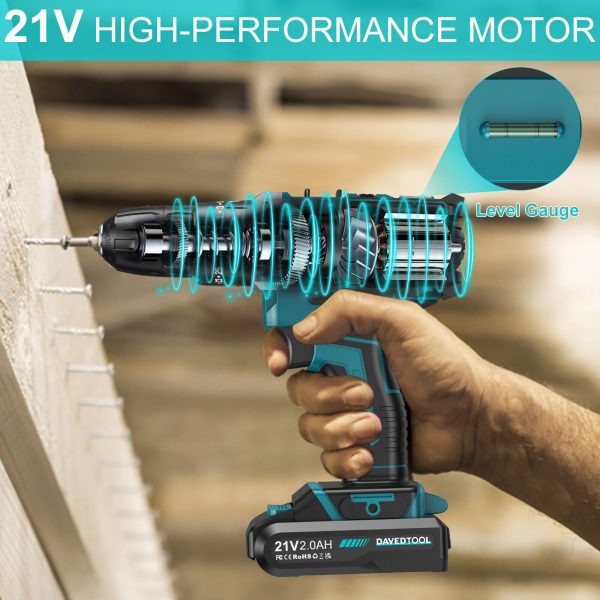 21V Cordless Combi Hammer Impact Drill Driver 3in1 Electric Screwdriver 2 Batteries - Image 3
