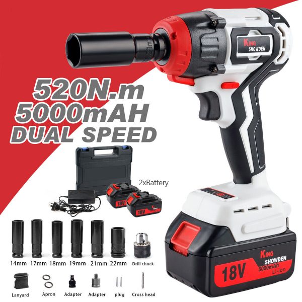 550Nm 18V Cordless Impact Wrench Driver Ratchet Rattle Nut Gun + 2x Battery Set - Image 4