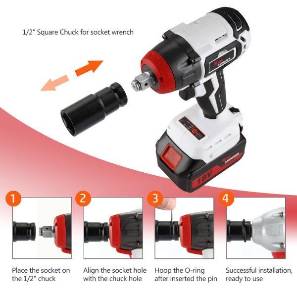 550Nm 18V Cordless Impact Wrench Driver Ratchet Rattle Nut Gun + 2x Battery Set - Image 2