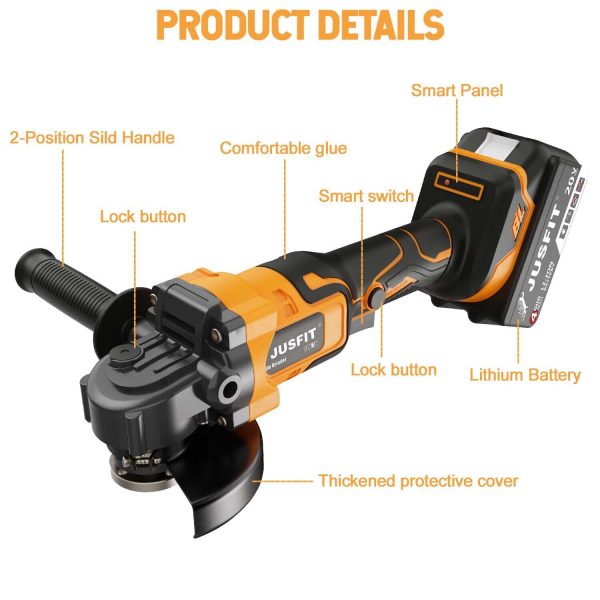 Cordless Angle Grinder 125mm Brushless Metal Grinder Tool 1/2PCS 4.0Ah 2x Batteries - Image 2