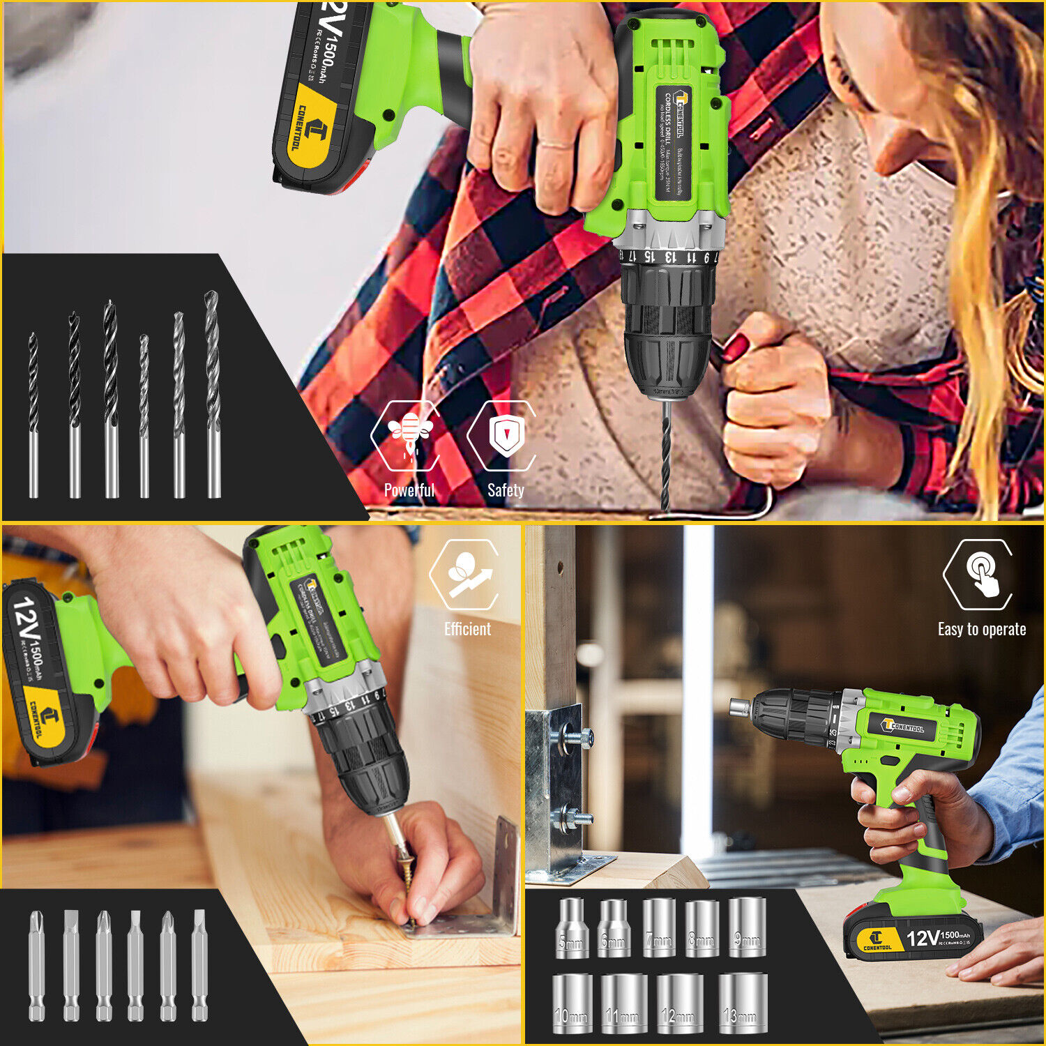 12V Cordless Combi Drill Driver Electric Screwdriver 2 Battery - Image 3