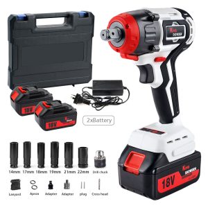 550Nm 18V Cordless Impact Wrench Driver Ratchet Rattle Nut Gun + 2x Battery Set