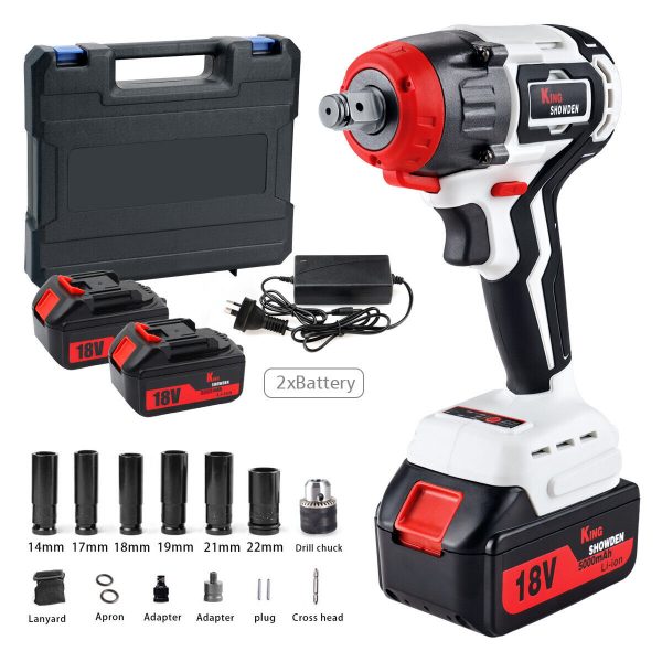 550Nm 18V Cordless Impact Wrench Driver Ratchet Rattle Nut Gun + 2x Battery Set