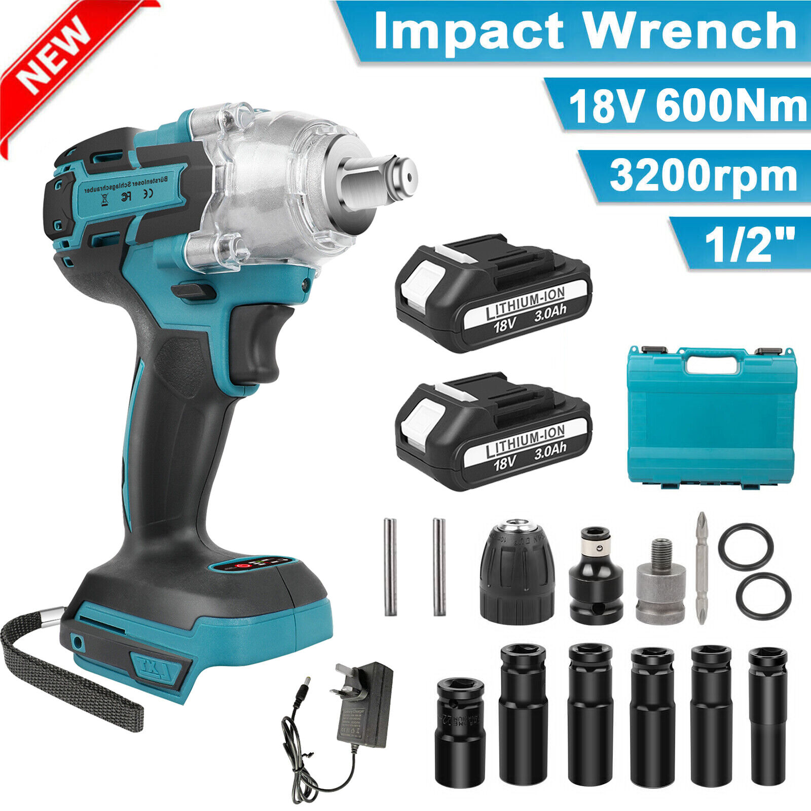 1/2" Cordless Electric Impact Wrench 2 Batteries
