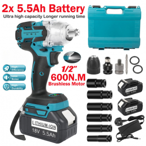 600N.m 21V Brushless Impact Wrench 2 Batteries