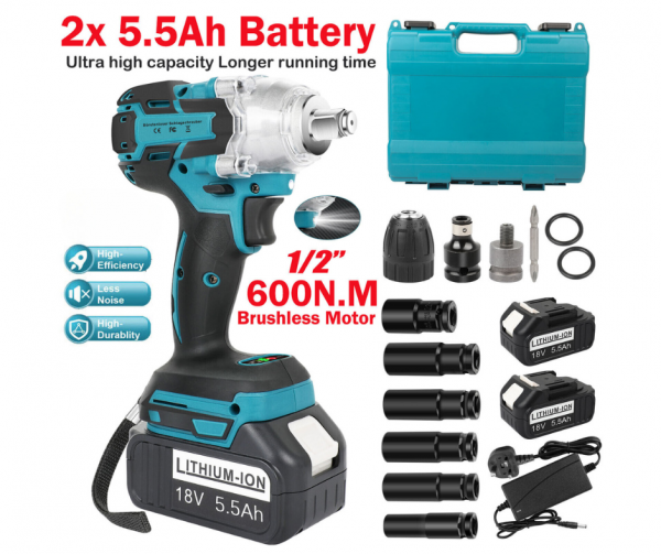 600N.m 21V Brushless Impact Wrench 2 Batteries