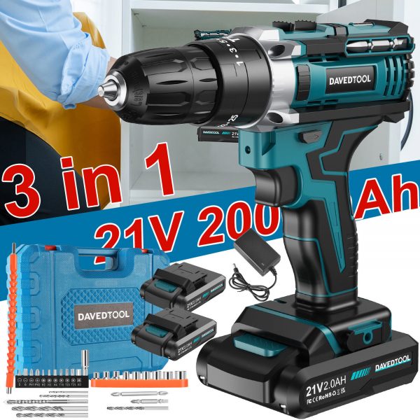 21V Cordless Combi Hammer Impact Drill Driver 3in1 Electric Screwdriver 2 Batteries - Image 4